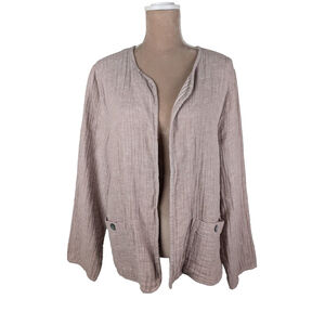 Tahari Jacket Linen Cotton Gauze Open Front Dusty Rose Long Sleeve Pockets XL